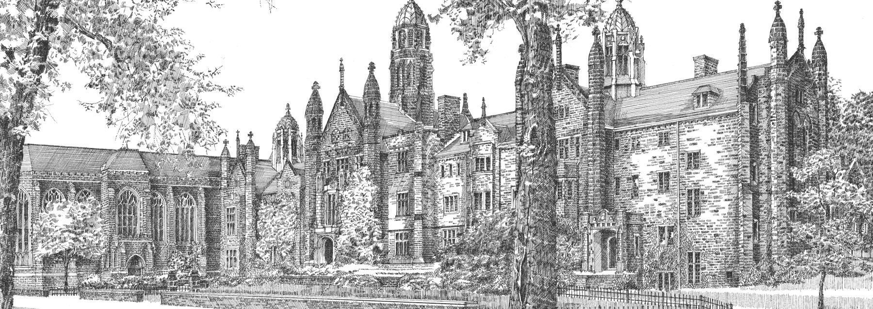 Etching illustration of the front campus of 含羞草视频